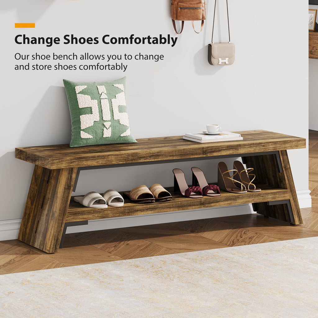 47 in Long Entryway Bench with Shoe Storage, Rustic Brown