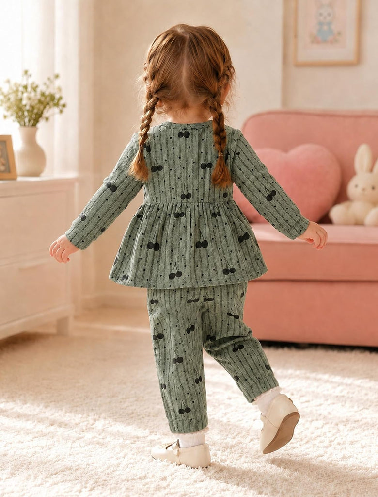 Baby Girl Clothes Toddler Girl Clothes Ribbed Cherry 2 Piece Set