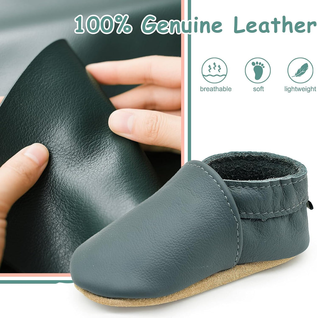 Genuine Leather Baby Booties Soft Sole Toddler Walking Shoes Flexible&Breathable Baby Slippers for First Walkers Boys
