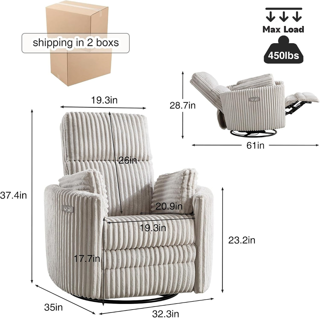 Power Recliner,Nursery Swivel Glider Rocking Chair with USB Port,Upholstered Adult Electric Recliner Rocking Chair