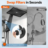 Filtered Rain Shower Head with Handheld Combo High Pressure 12'' Rainfall Shower Heads & Hidden Detachable Wand Dual