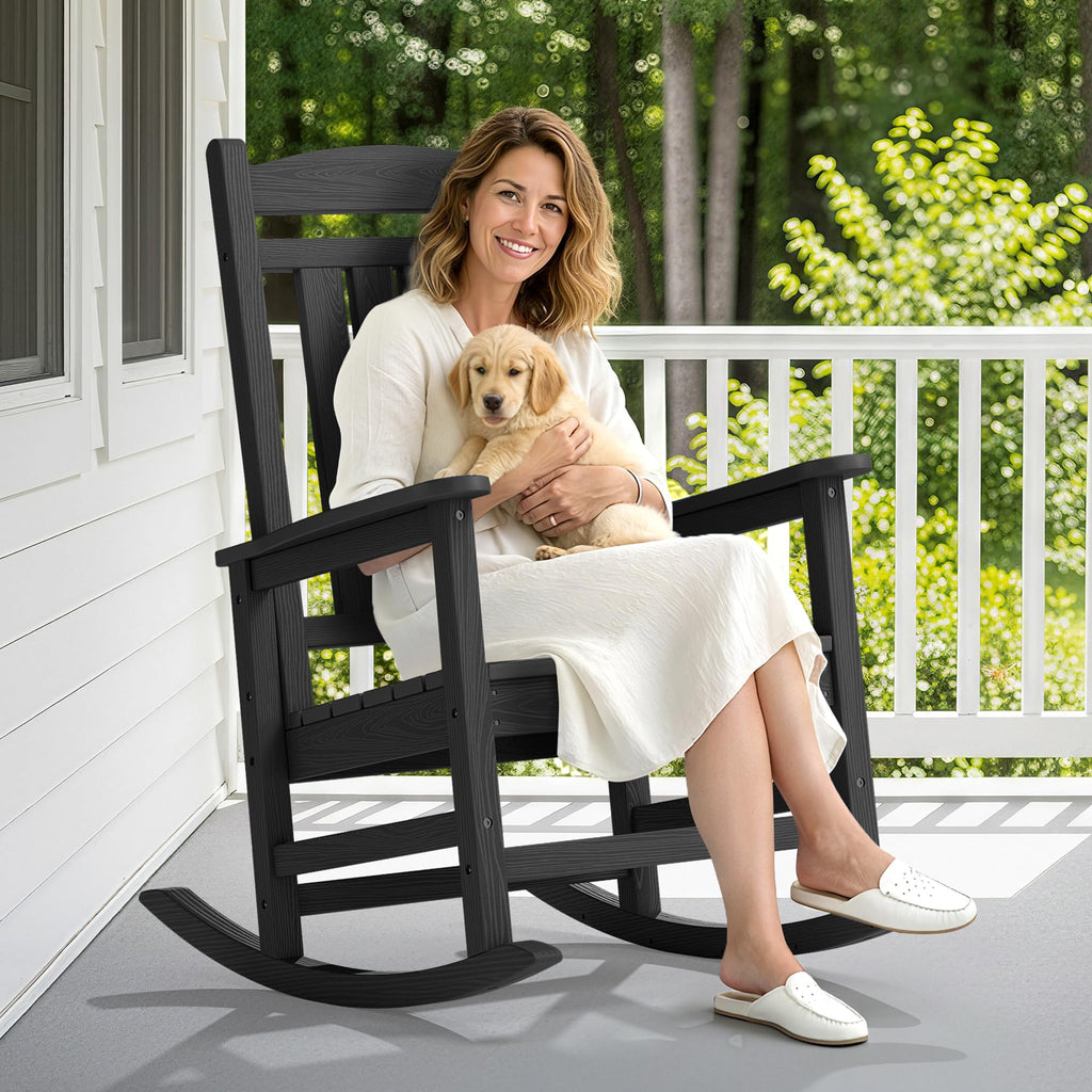 Outdoor Rocking Chair, Patio Rocking Chair, Black