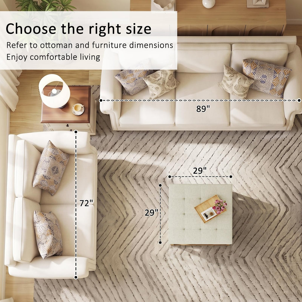 Ottoman With Storage Bench, Linen Ottoman Coffee Table, Ivory