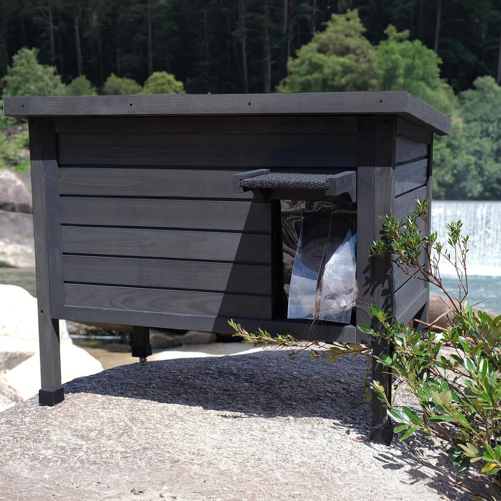 Outdoor Insulated Cat House, Weatherproof Wooden Cat Shelter for Feral Cats