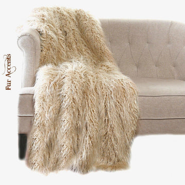 Plush Throw - Sandy Beige Long Hair Llama Throw Blanket - Premium Quality Faux Fur - Designer Throw Blanket - Soft