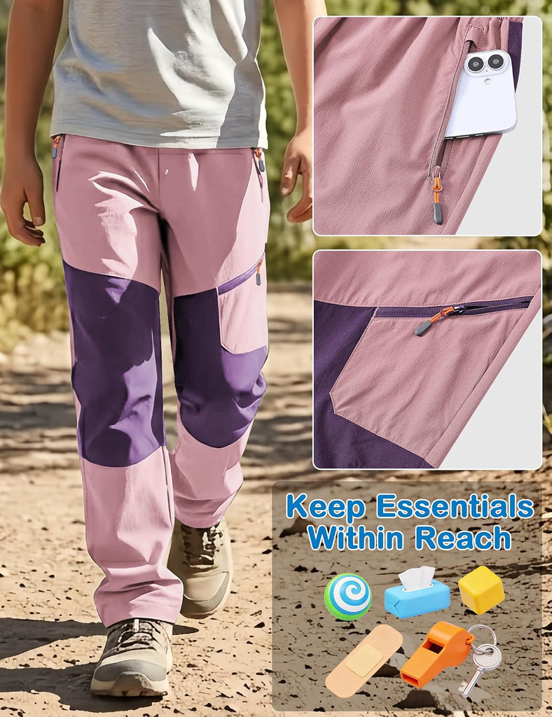 Boys Cargo Hiking Pants Joggers Pants Youth for Kids Quick Dry Lightweight Outdoor Sports with Zipper Pockets