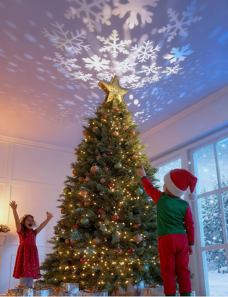 Christmas Tree Topper Lighted Star with Snowflake Projector, Gold