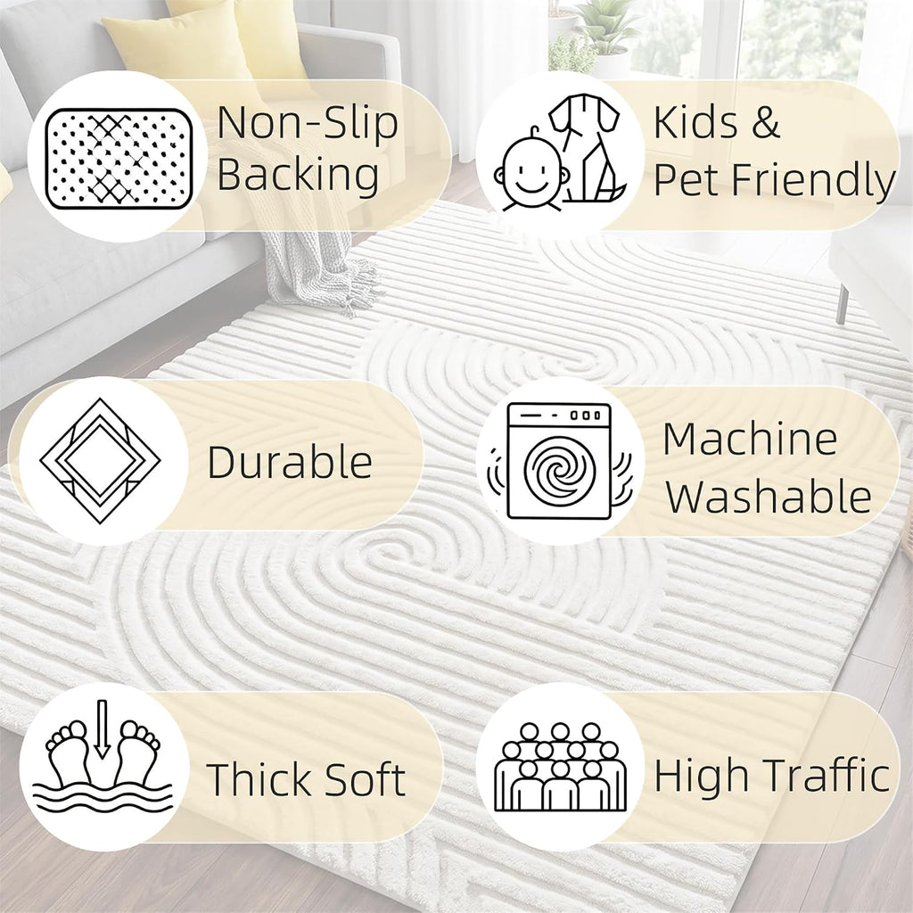 Beige Solid Color Area Rug, Large Washable Living Room Rug
