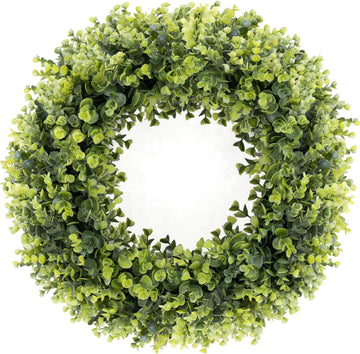 24In Large Boxwoods Door Wreaths for Front Door Spring Summer Outside All Season Green Year Round Artificial Greenery