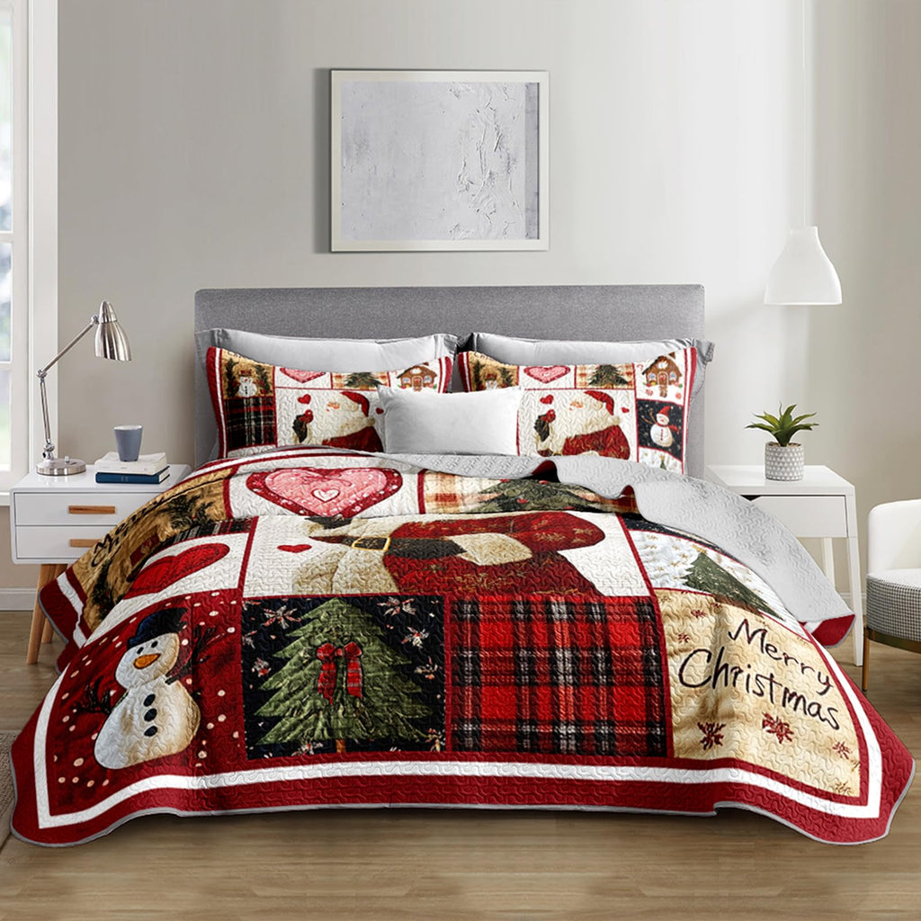 Cute Santa Claus Patchwork Quilt Set Full, Christmas Coverlet Sets.