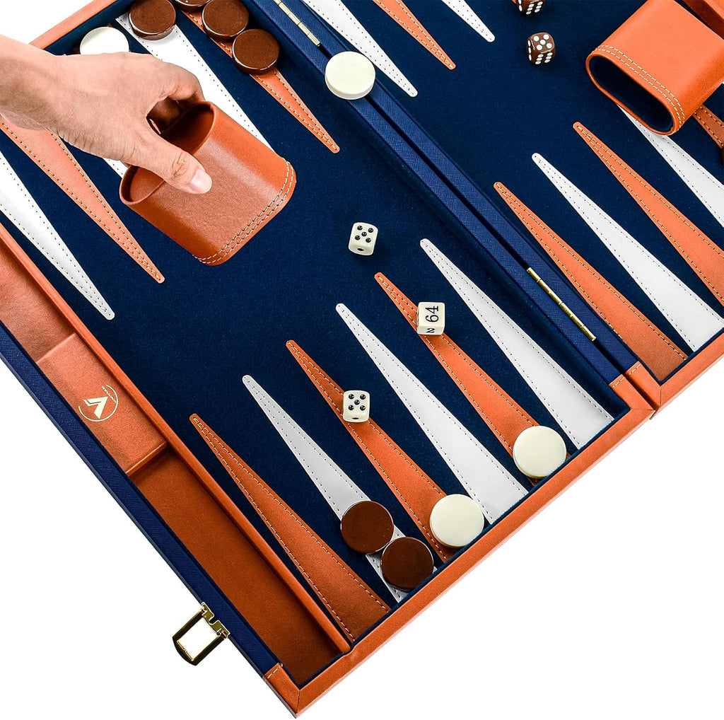 Premium Backgammon Sets for Adults, 17.5 Inch Large Backgammon Board Games, Portable PU Leather Travel Backgammon Set