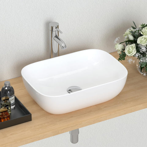 J-FAMILY 18.3'' x 13'' Bathroom Vessel Sink White Porcelain Ceramic Sink Bowl Above Counter Oval Wash Basin Vanity
