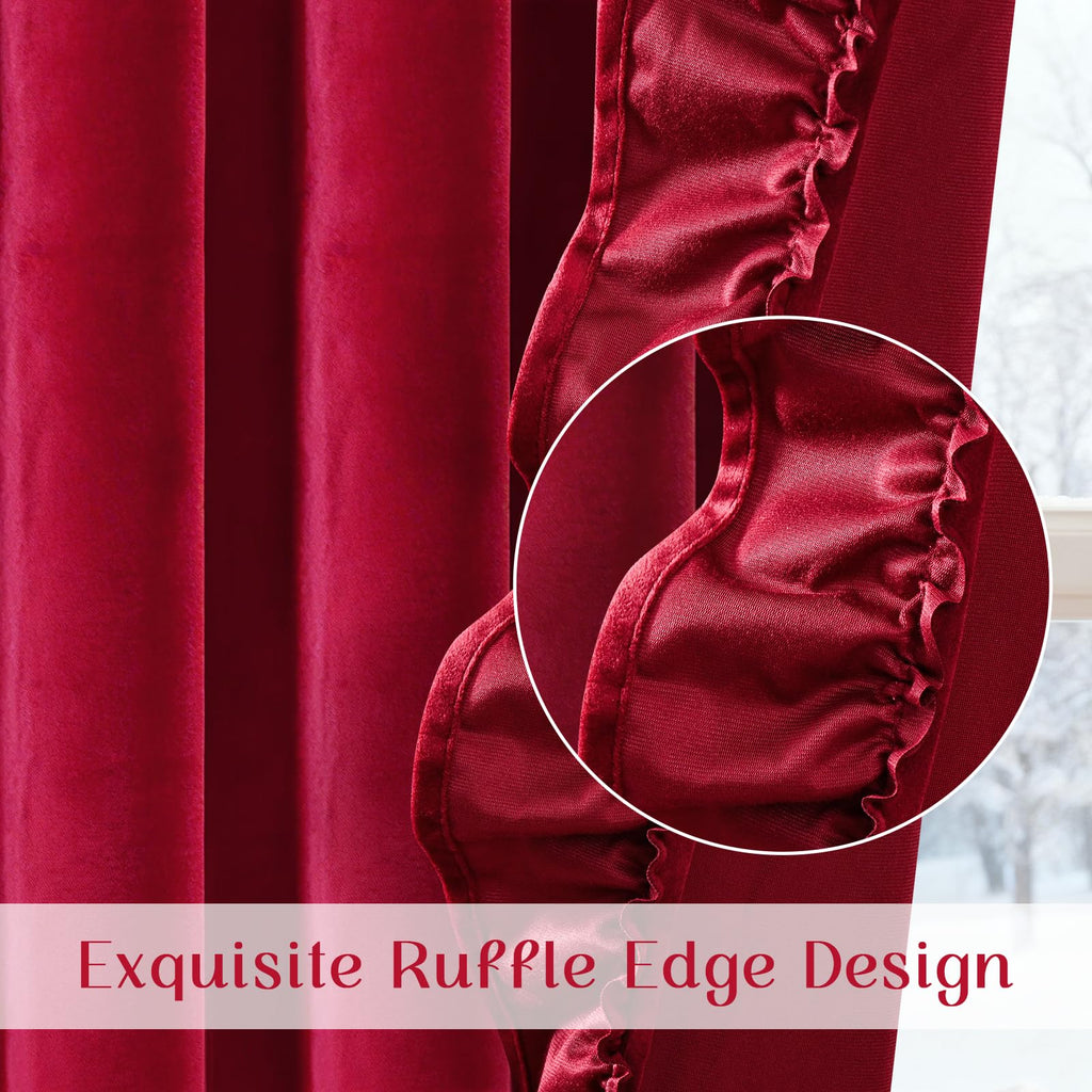 Red Velvet Valances for Windows Ruffle Valance Curtains Christmas Swag Curtains, Soft Luxury Red Window Valances Rod
