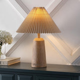 20.5" Beige Wood Finish Resin Cylinder Table Lamp Modern Rustic Scandinavian Bedside Lamp Bedroom with Black Pleated