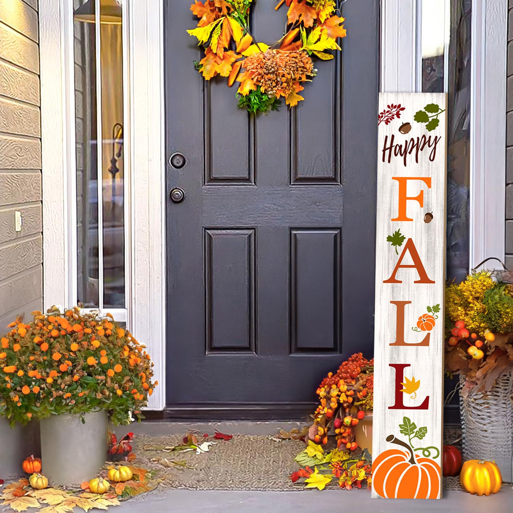 Fall Porch Sign, Pumpkin Sign for Front Porch, Happy Fall Wooden Sign Yard, Vertical Wood Sign Standing Front Door