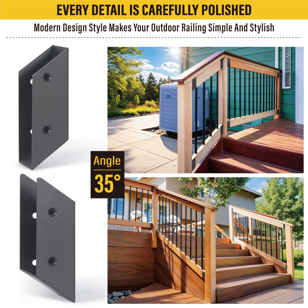 8 Pair(16pack) 35° Stair Stainless Steels Deck Railing Bracket Connectors, for 2x4 (Actually 1 1⁄2" x 3 1⁄2") Wood
