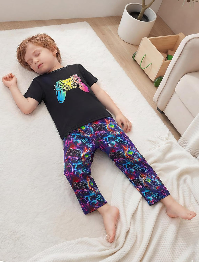 Boys Pajamas 3 Piece Summer Sleepwear Soft Short Sleeves Shorts Set & Long Pants Cool PJs