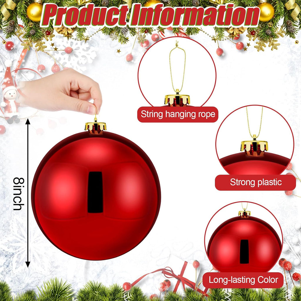 6 Pcs Extra Large Christmas Ball Ornaments 8'' Shatterproof, Red