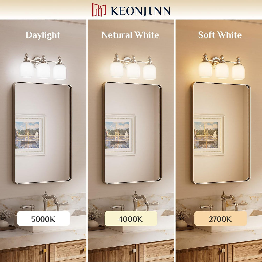 4-Light Brushed Nickel Vintage Bathroom Light Fixtures Over Mirror | 2X Thicker Frosted Glass Shade, UL Listed E26