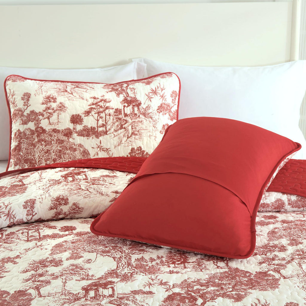 Quilt Set Queen, Botanical Floral Bedspread, Christmas Red