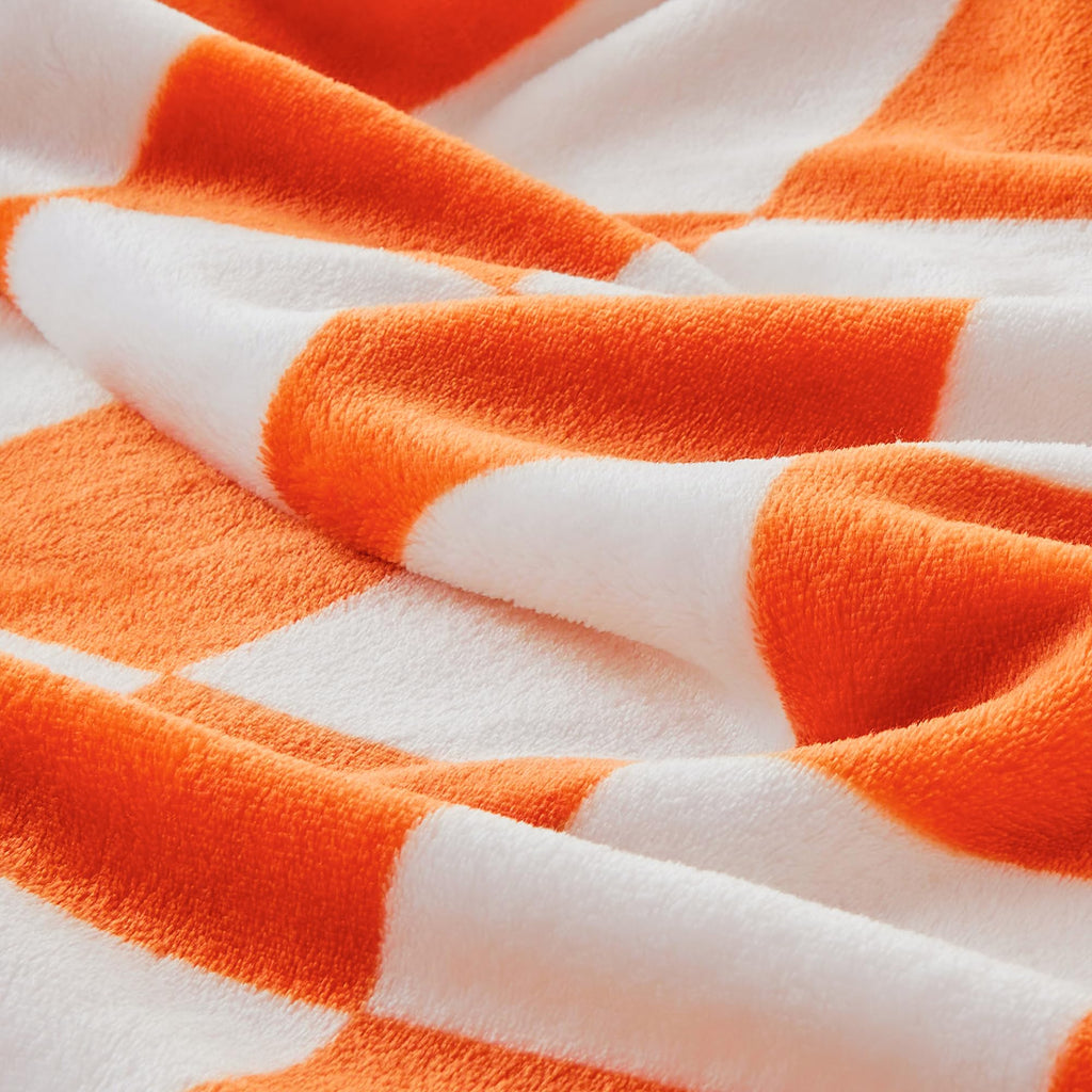 Checkered Fall Twin Blanket for Couch, Orange & White, 60"x80"