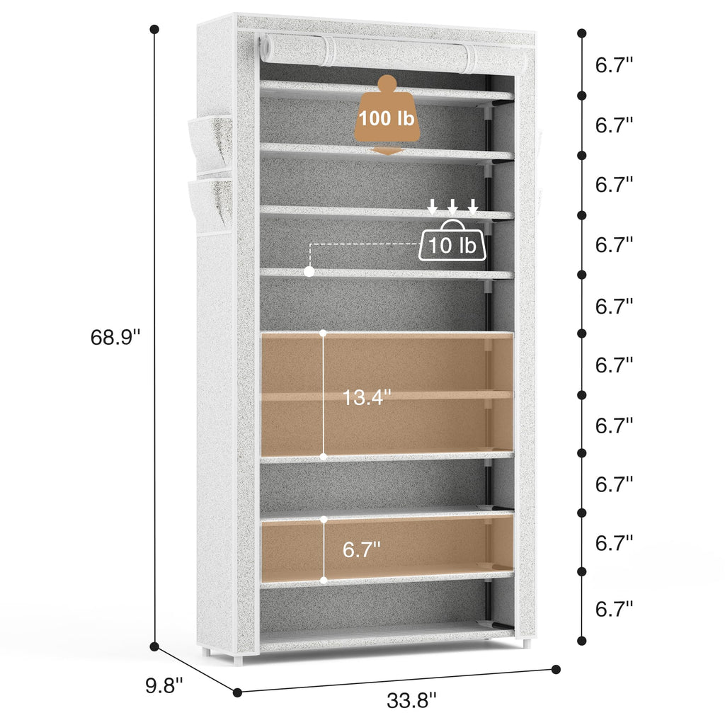 10 Tier Shoe Rack with Covers Large Capacity Stackable Tall Shoe Shelf Storage for 50-55 Pairs Shoe and Boot, Sturdy