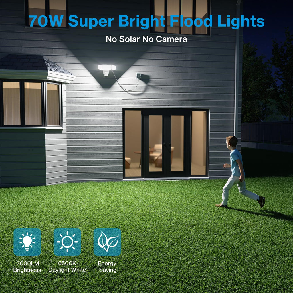 70W Motion Sensor Outdoor Light Plug in, Motion Flood Light Dusk to Dawn, LED Security Light IP65 Waterproof