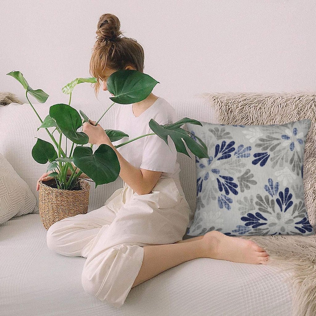 Boho Navy Blue Floral Dahlia Pillow Covers 22x22 Inch Set of 2