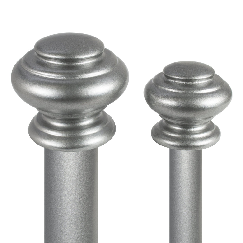 Urn Telescoping Double Drapery Rod Set, 36-72", Antique Silver