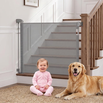 Retractable Baby Gate 71 Inch Wide for Indoor & Outdoor, Mesh Safety Gate