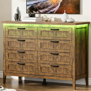 47.3'' Rustic Brwon 8 Drawer with Power Outlet & LED Lights