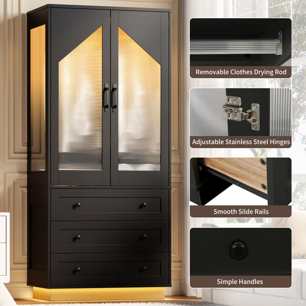 Tall Armoire Wardrobe Closet with 2 Door and 3 Drawers