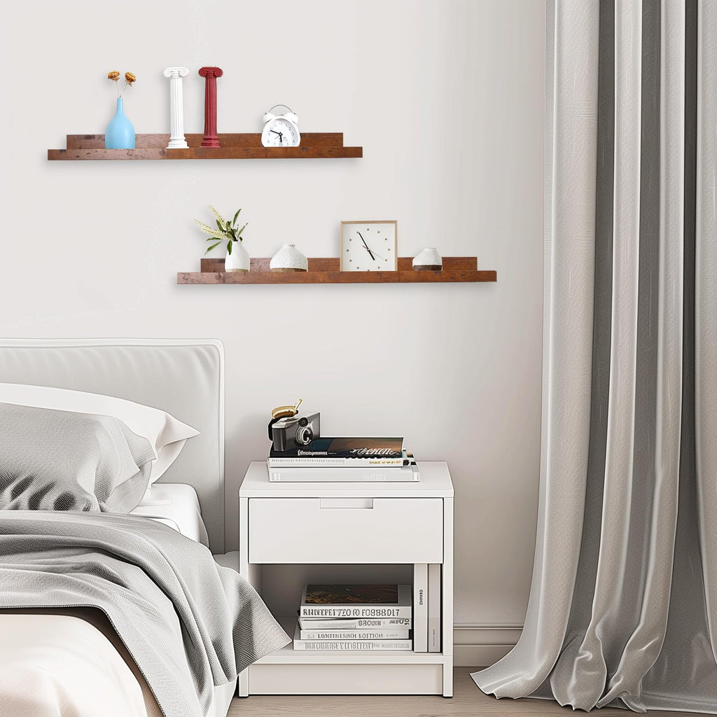 35.4" Large Floating Shelves Wood Wall Shelf with Lip, 2Pcs, Brown