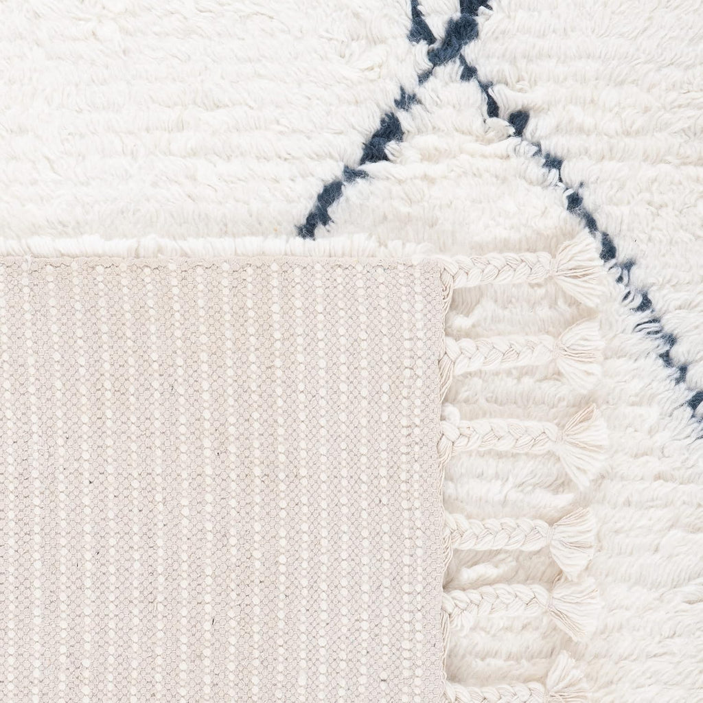 Casablanca Shag Collection Ivory/Grey CSB726A Handmade Moroccan Trellis Tassel Premium New Zealand Wool