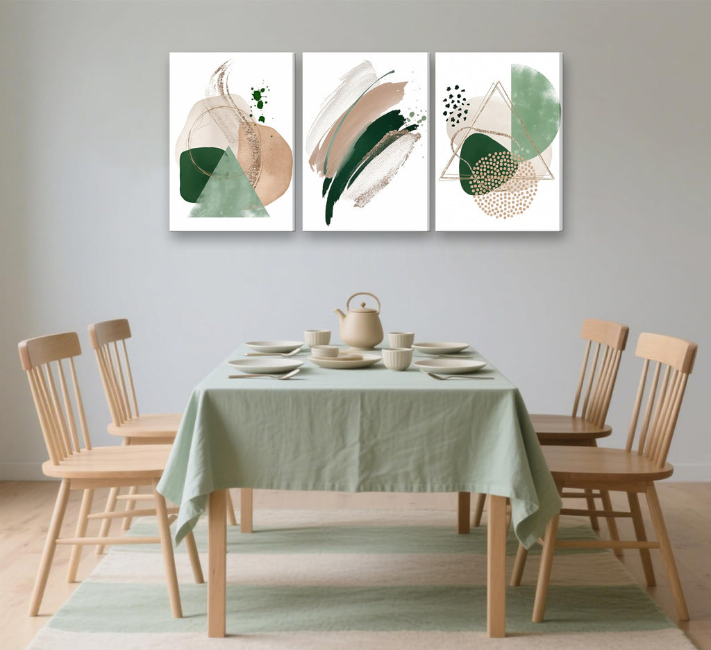 3Pcs Framed Sage Green Minimalist Geometric Abstract Wall Art