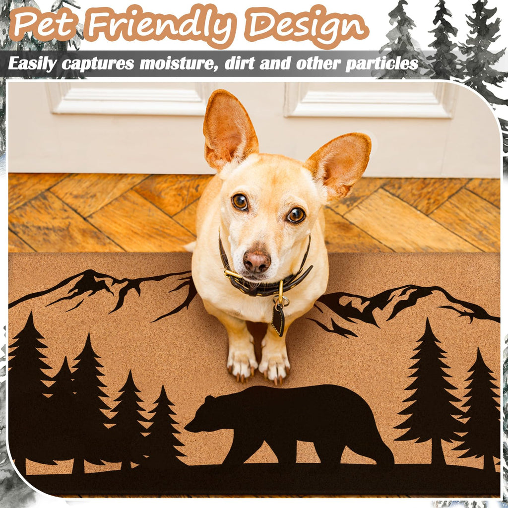 2x3 ft Rustic Black Bear Coir Door Mat, Heavy Duty Rubber Backing