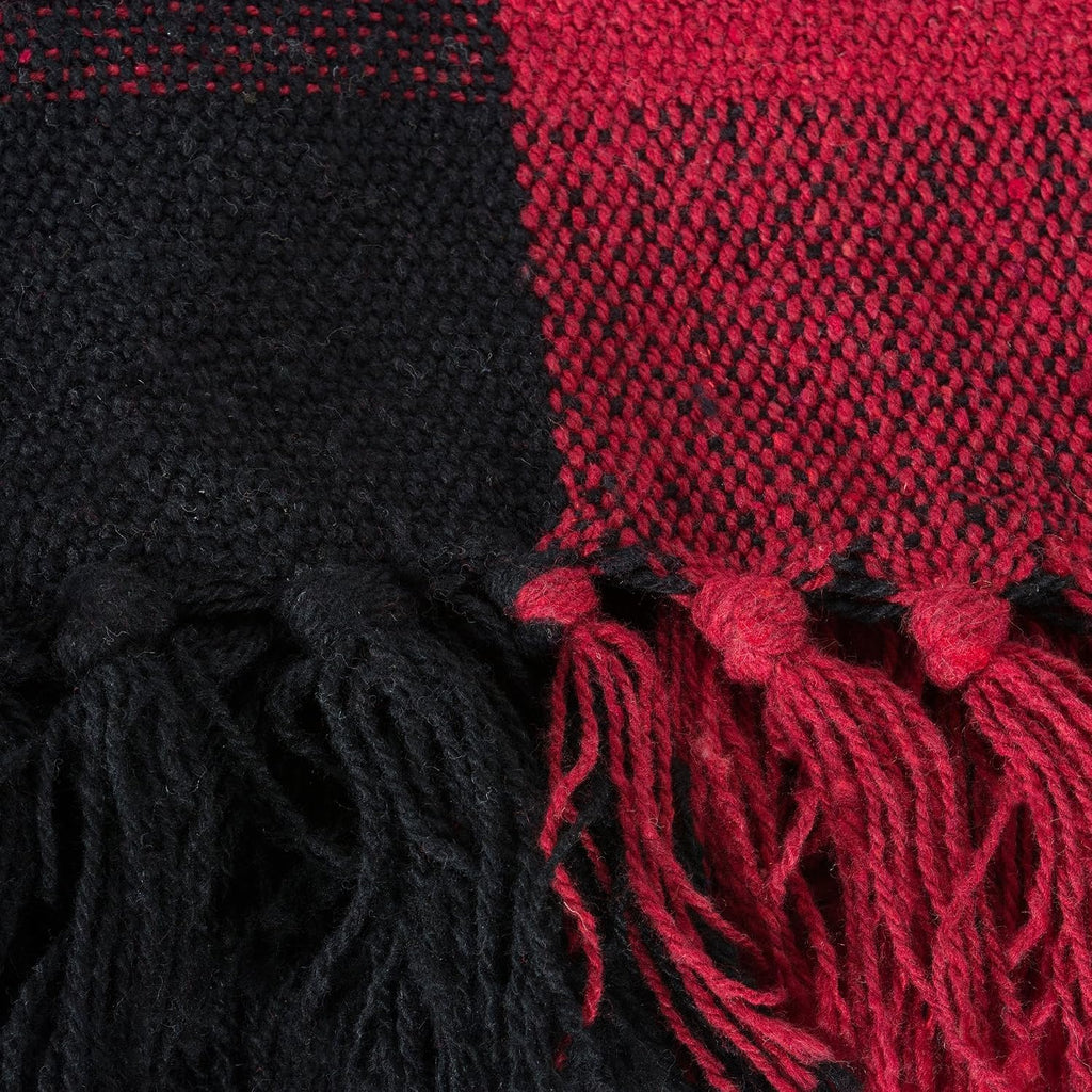 Buffalo Check Collection Rustic Farmhouse Throw Blanket with Tassles, 50x60, Tango Red/Black