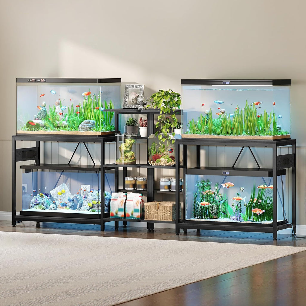 20-29-37 Gallon Fish Tank Stand with Power Outlet & Side Shelf
