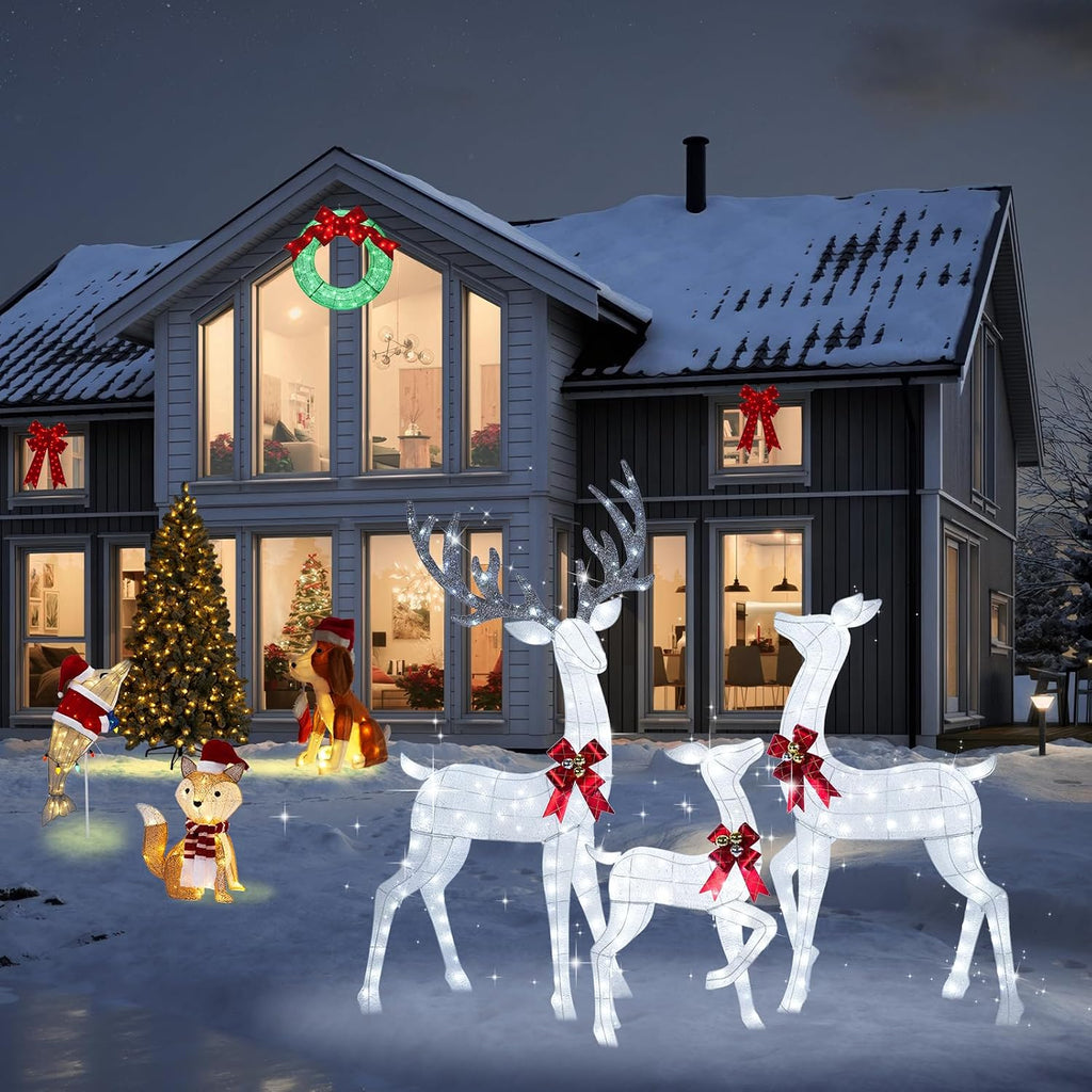 72" Light Up Deer Outdoor Christmas Decorations, 3-Piece Reindeer Set Decor