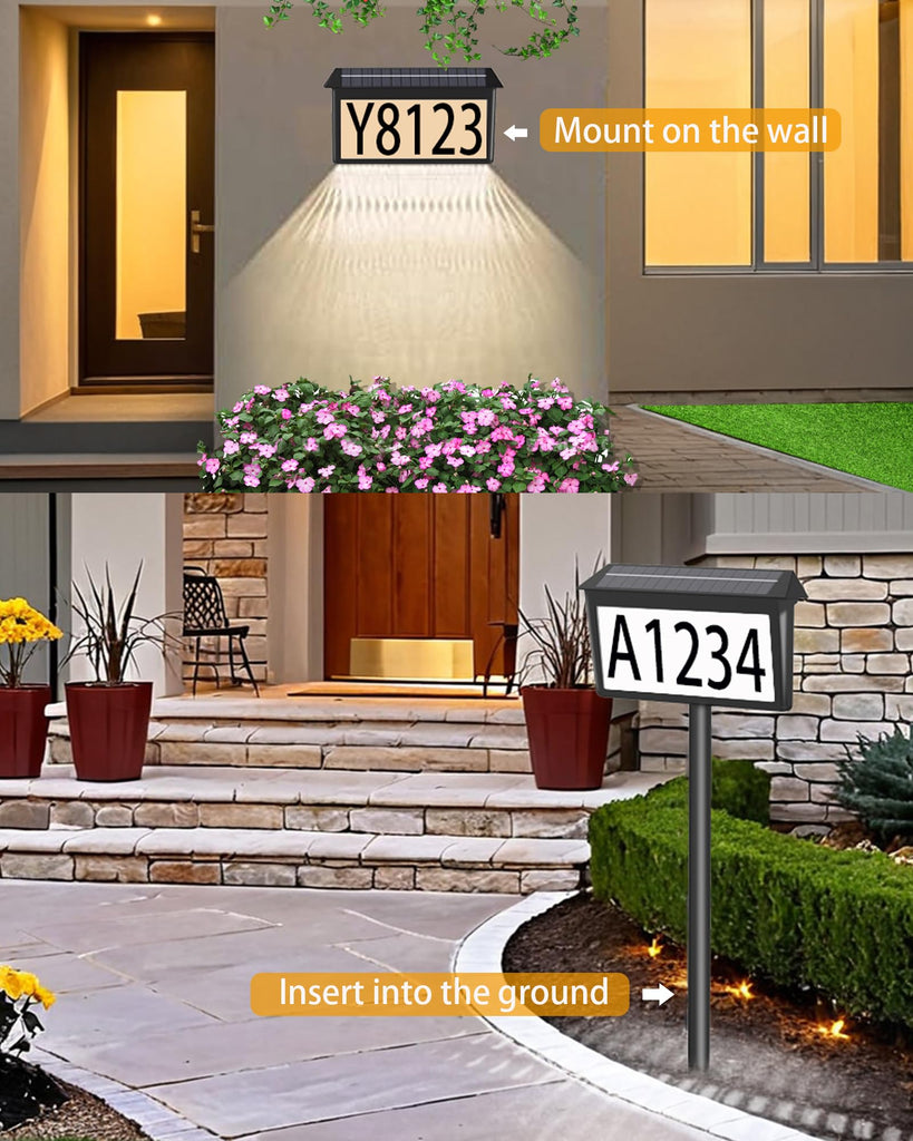 Solar House Numbers for Outside, Waterproof Illuminated House Number Plaque, Solar Led Address Sign for Yard, Home