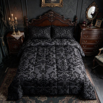 Adults Black Damask Bedding Set Antique Victorian Baroque Down Comforter Twin Gothic Vintage Floral Comforter Set
