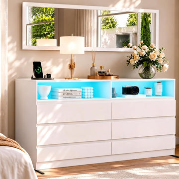 White Dresser with Full Length Mirror & Power Outlet