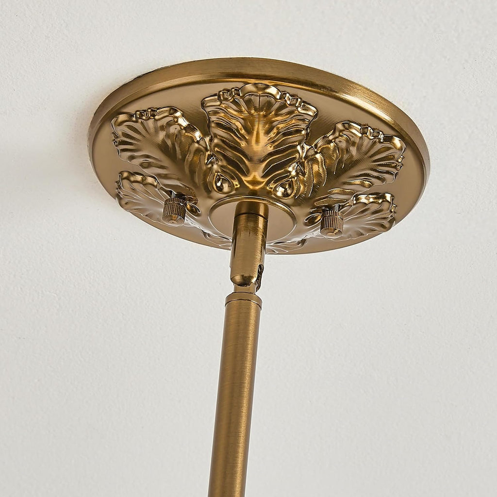 Milk Glass Ceiling Light Fixture, 15" Vintage Semi Flush Mount Pendant Light with Antique Brass Finish, Schoolhouse