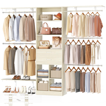 Closet System - 8FT Closet Organizer System with Wooden Drawers, 96" Closet Systems & Walk-In Closets with Cuttable