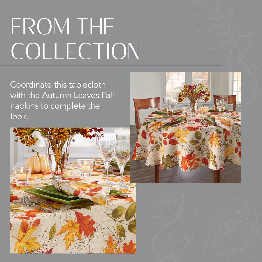 Autumn Leaves Fall Printed Tablecloth, Multicolor - 70" W x 70" L Round