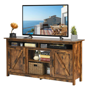 Industrial TV Stand with Barn Doors for TVs up to 65 Inches, Farmhouse TV Console Cabinet with Shelves & Cabinets