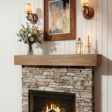 Solid Wood Fireplace Mantel 56", Rustic Mantel Shelf, Rustic Oak