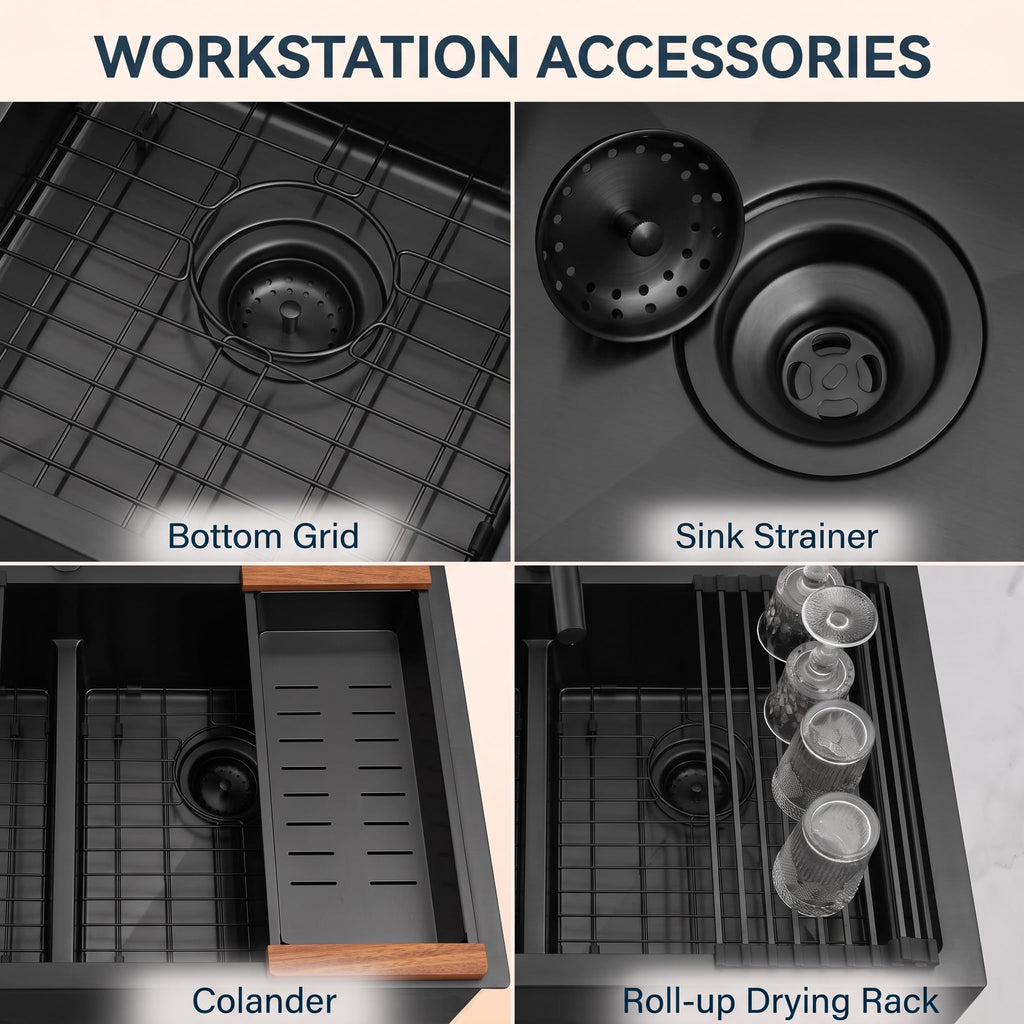 Black, 33x22 Drop In Black, Top Mount Stainless Steel Sink, Large Capacity, 50/50 Double Bowl Sink with Unique