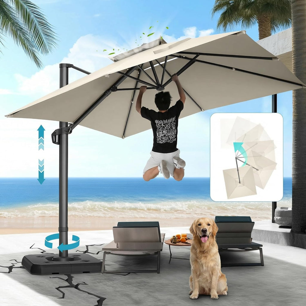 HOTEEL10x10ft Patio Umbrella Cantilever Umbrellas Double Top - Upgrade and Intensify