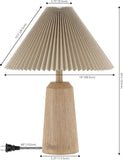 20.5" Beige Wood Finish Resin Cylinder Table Lamp Modern Rustic Scandinavian Bedside Lamp Bedroom with Black Pleated